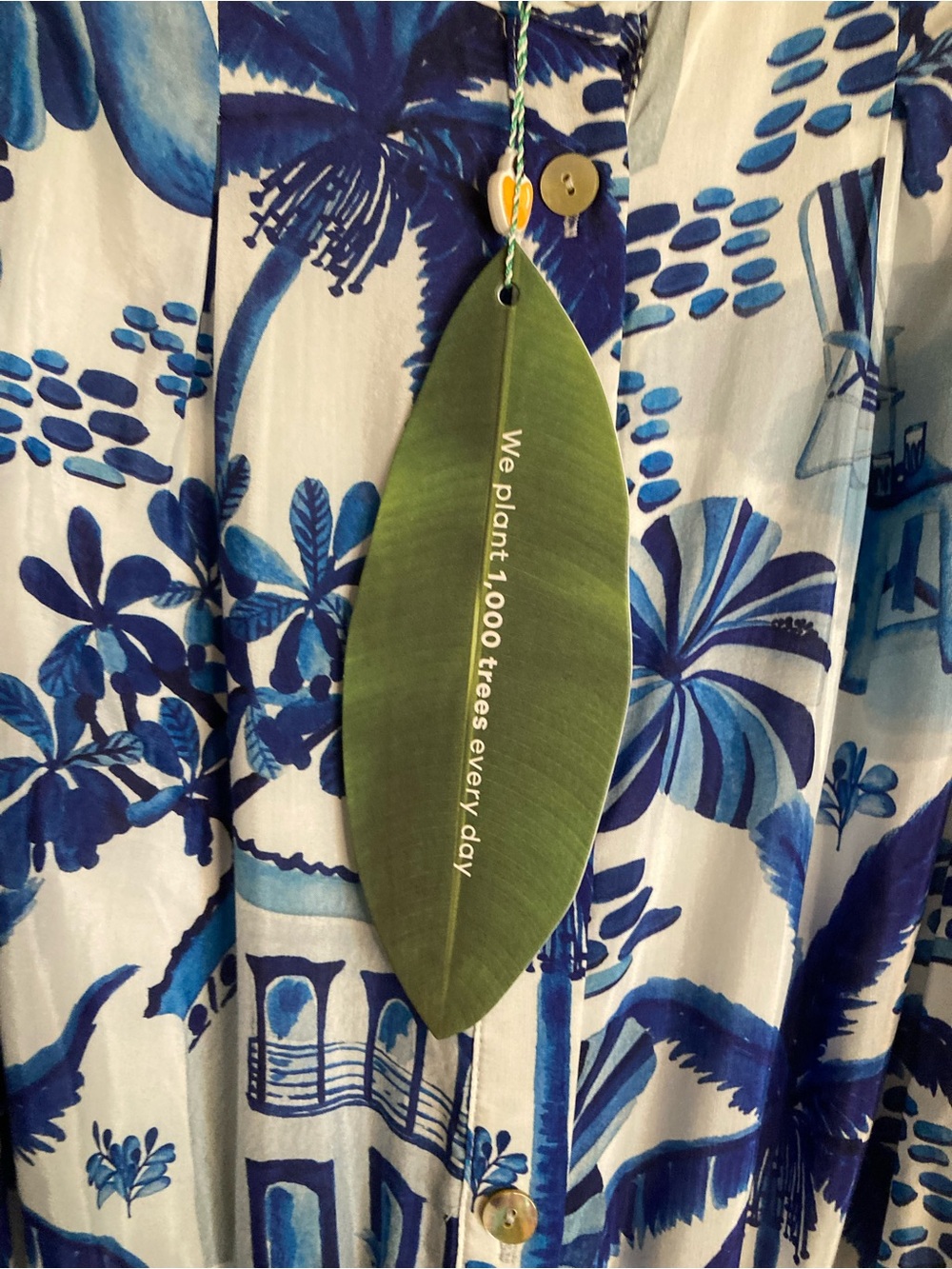 NEW FARM Rio Sweet Rio Mini Dress Tropical Beaded Belt Blue Off White Size L - Picture 16 of 16